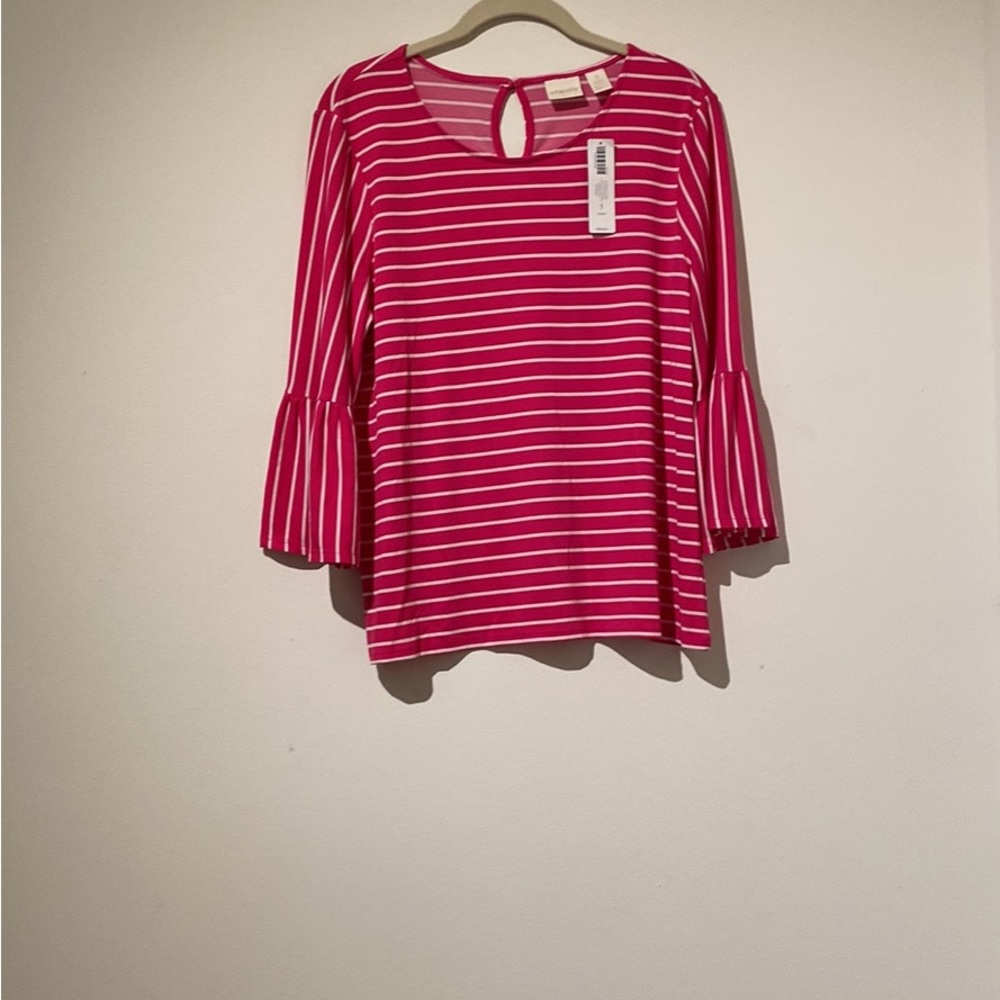 Chico’s pink and white tripled top